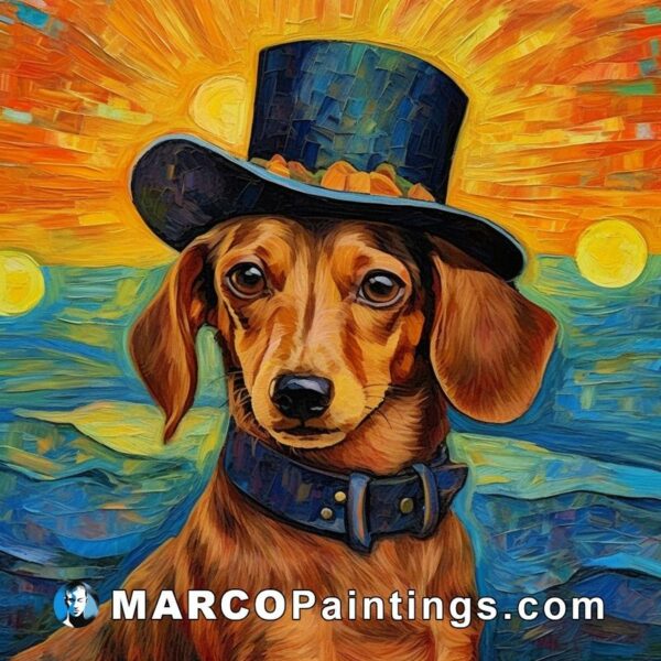 A painting of a dachshund in a top hat