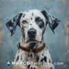 A painting of a dalmatian dog with a collar