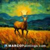 A painting of a deer in the open field
