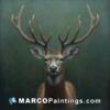 A painting of a deer with large antlers