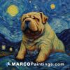 A painting of a dog at night