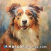 A painting of a dog is done with acrylic paint on canvas