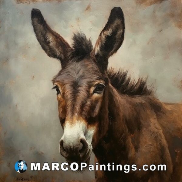 A painting of a donkey on a gray background