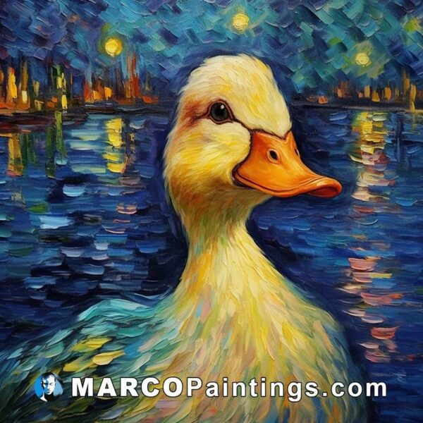 A painting of a duck and the night sky