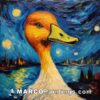 A painting of a duck with starry sky