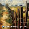 A painting of a fence with a path