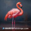 A painting of a flamingo standing in water