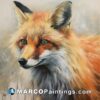 A painting of a fox with green eyes