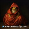 A painting of a frog in a red robe