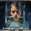 A painting of a girl in a glass of water
