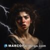 A painting of a girl with lightning on her face