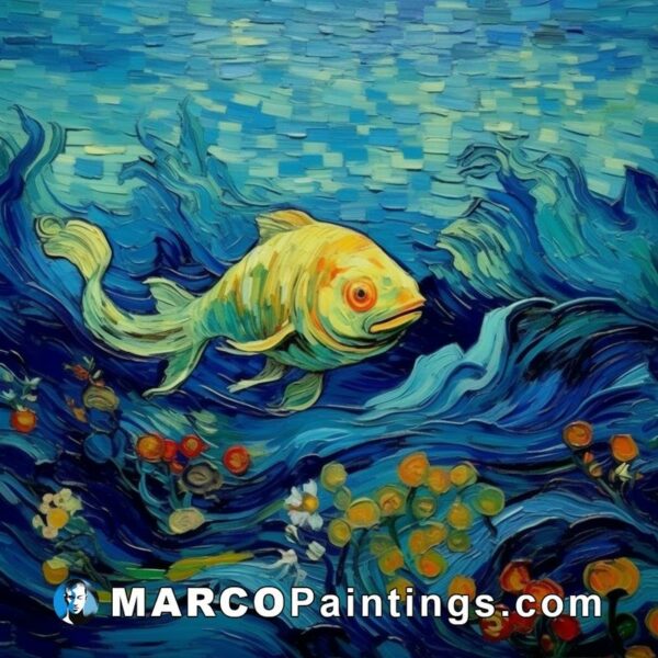 A painting of a gold fish