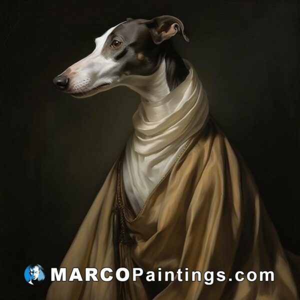 A painting of a greyhound in a robe