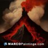 A painting of a human standing in a volcano