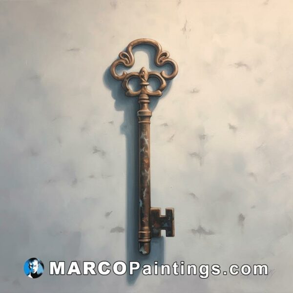 A painting of a key hanging on a wall