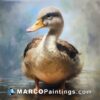 A painting of a large brown duck