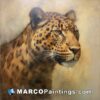 A painting of a leopard looks forward
