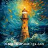 A painting of a lighthouse on the ocean