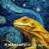 A painting of a lizard sitting next to the stars