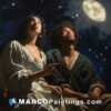 A painting of a man and woman with stars in the sky