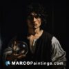 A painting of a man holding a magic ball in his hand