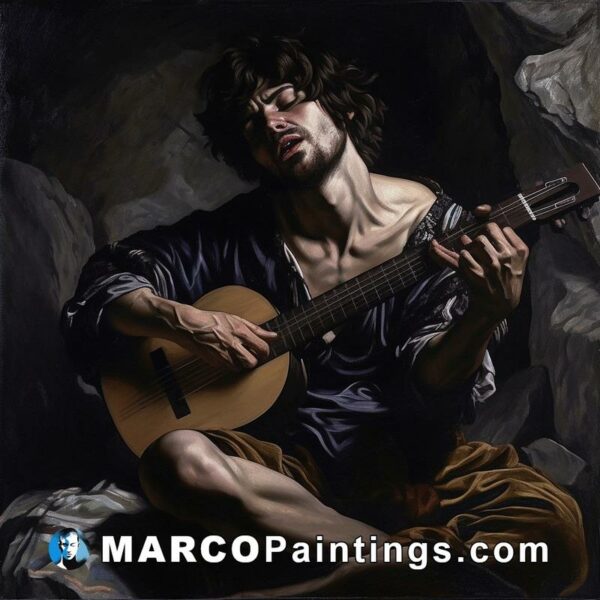 A painting of a man holding an instrument