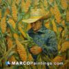 A painting of a man in a field of corn