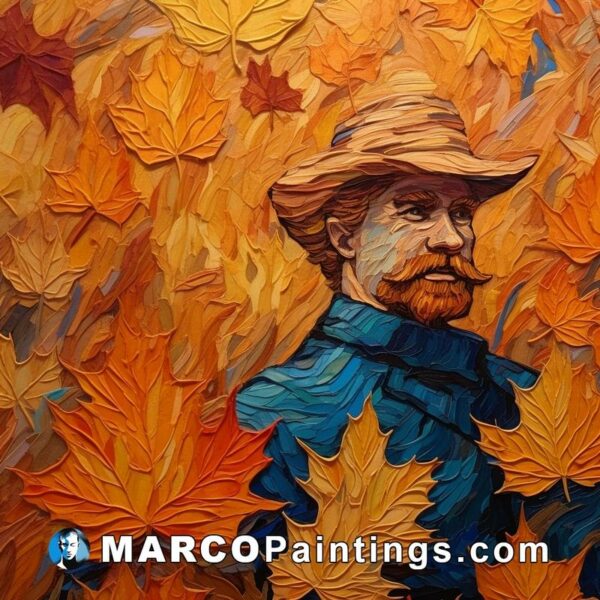 A painting of a man wearing a beanie with leaves