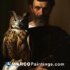 A painting of a man with an owl