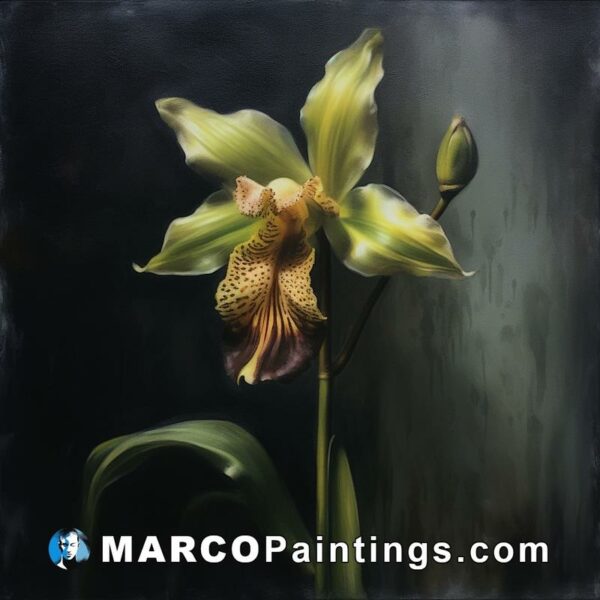 A painting of a orchid with dark background