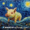 A painting of a pig standing in a starry sky