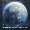 A painting of a planet in blue and black