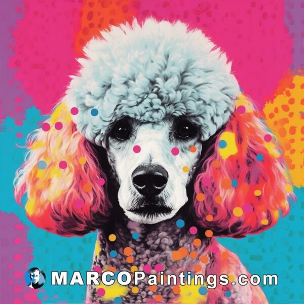 A painting of a poodle in a colorful background