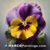A painting of a purple and yellow pansy