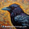 A painting of a raven with yellow background