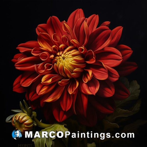 A painting of a red flower on a black background