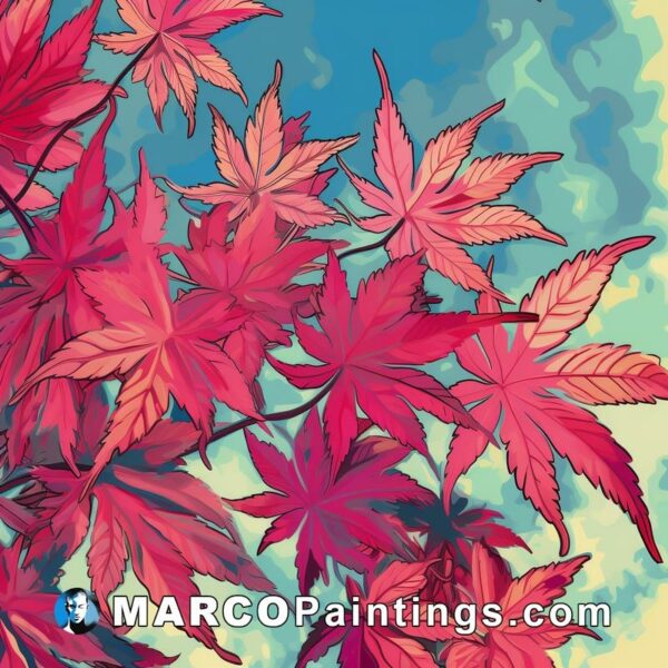 A painting of a red maple tree with big leaves