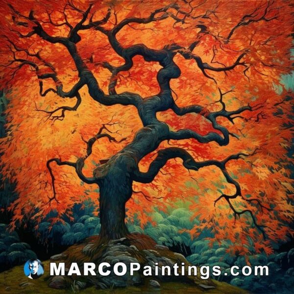 A painting of a red oak tree