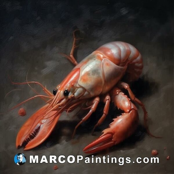 A painting of a red shrimp with all over it