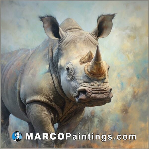A painting of a rhino standing in a field