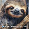 A painting of a sloth in a brown outfit with a beak