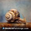 A painting of a snail on a background