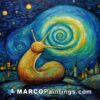 A painting of a snail on starry night