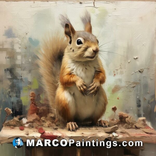 A painting of a squirrel on top of a table