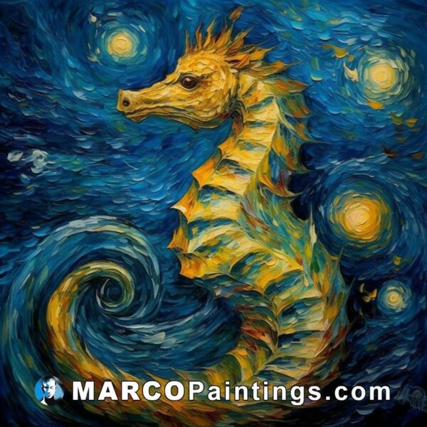 A painting of a star seahorse in a night sea