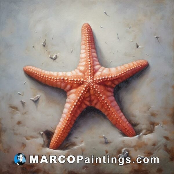 A painting of a starfish laying on sand