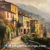 A painting of a street in a mountain village