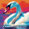 A painting of a swan in a colorful sky with gloomy backgrounds