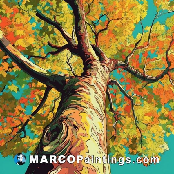 A painting of a tree with fall colors