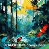 A painting of a tropical forest